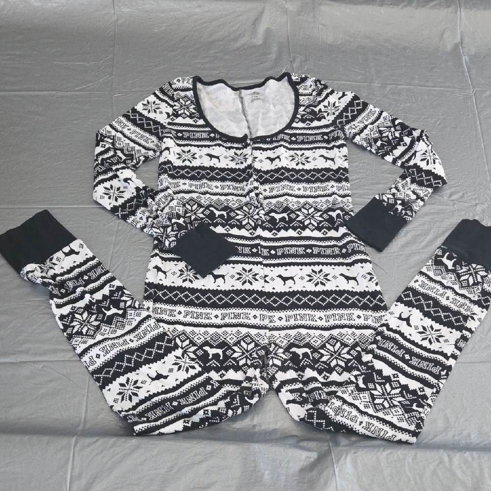 PINK Victoria's Secret Black & White Sleepwear Onesie Size M